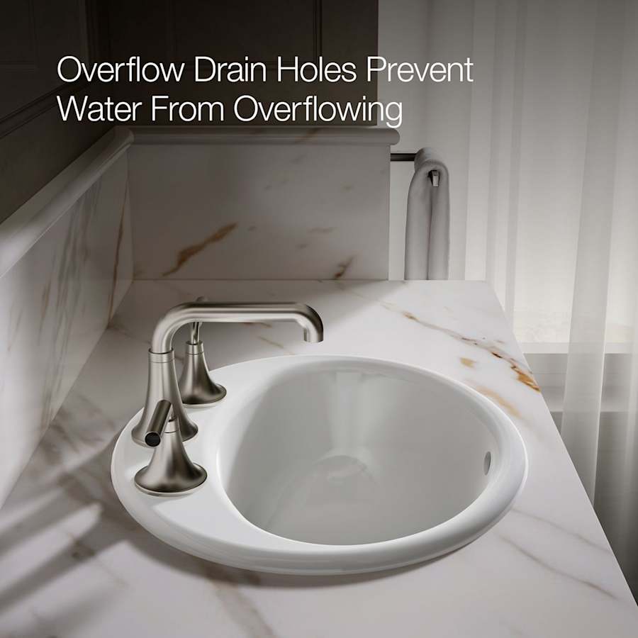Farmington 19-1/4" Oval Cast Iron Drop In Bathroom Sink with Overflow and 3 Faucet Holes at 8" Centers