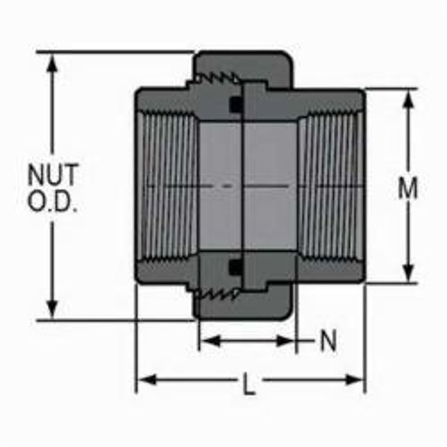2000 Union With O-Ring, 1-1/2 in, FNPT, SCH 80/XH, PVC, FKM O-Ring