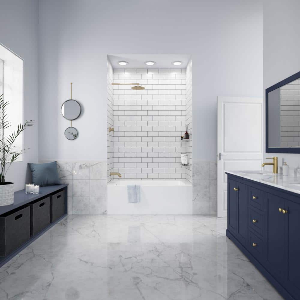 Grayley 60 in. L x 30 in. W Acrylic Left Hand Drain Rectangular Alcove Bathtub in White with Chrome Trim