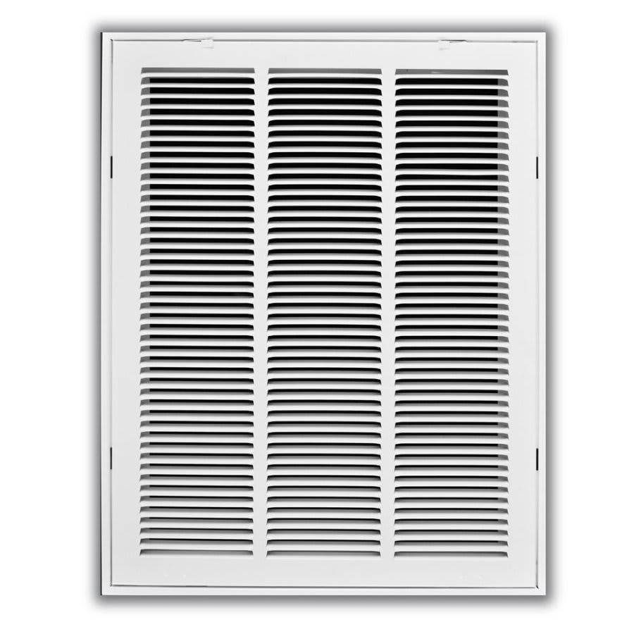 Stamped Fixed Hinge Face Return Filter Grille, 14 x 30 in, 1/2 in Spacing, 1 in Filter, Steel, White