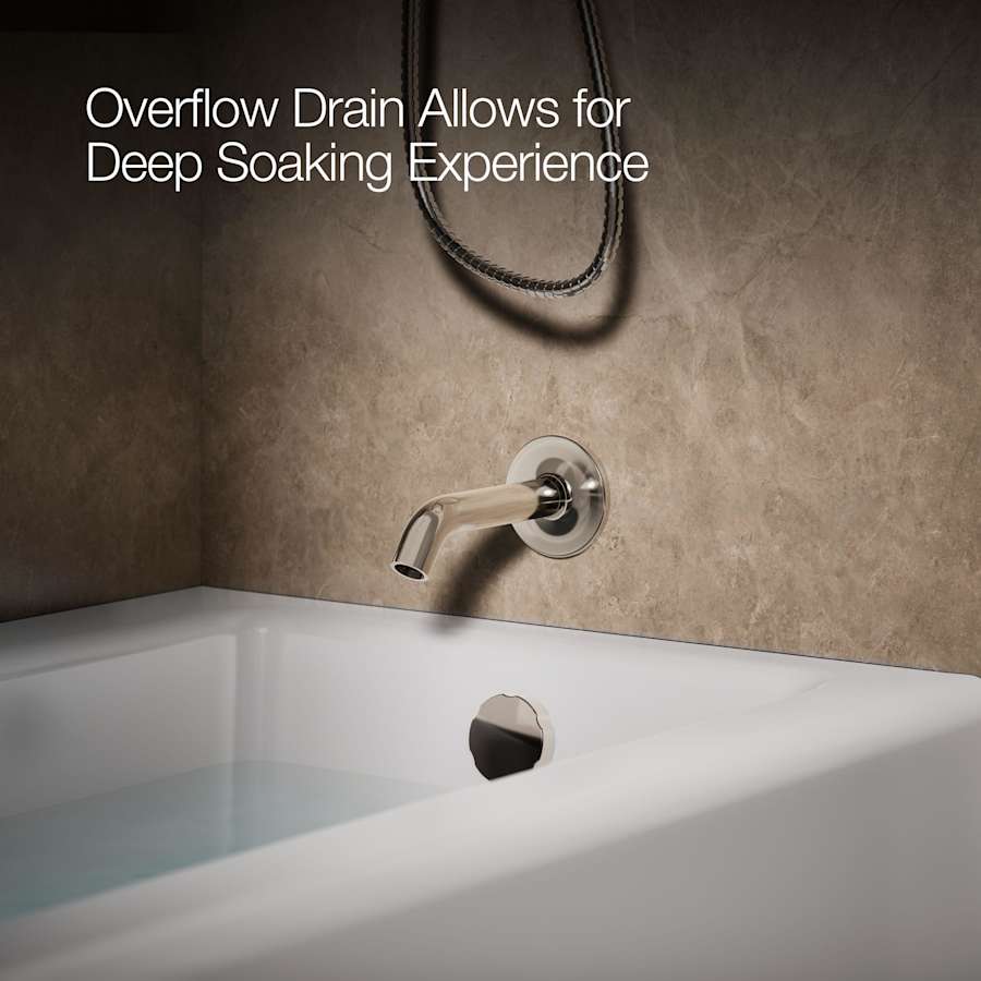 Bellwether Bath Tub 66" L x 32" W Cast Iron Soaking for Three Wall Alcove Installations with Integral Apron and Right Drain