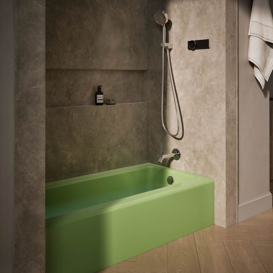 Bellwether Bath Tub 60" L x 30 1/4" W Cast Iron Soaking for Three Wall Alcove Installations with Integral Apron and Right Drain