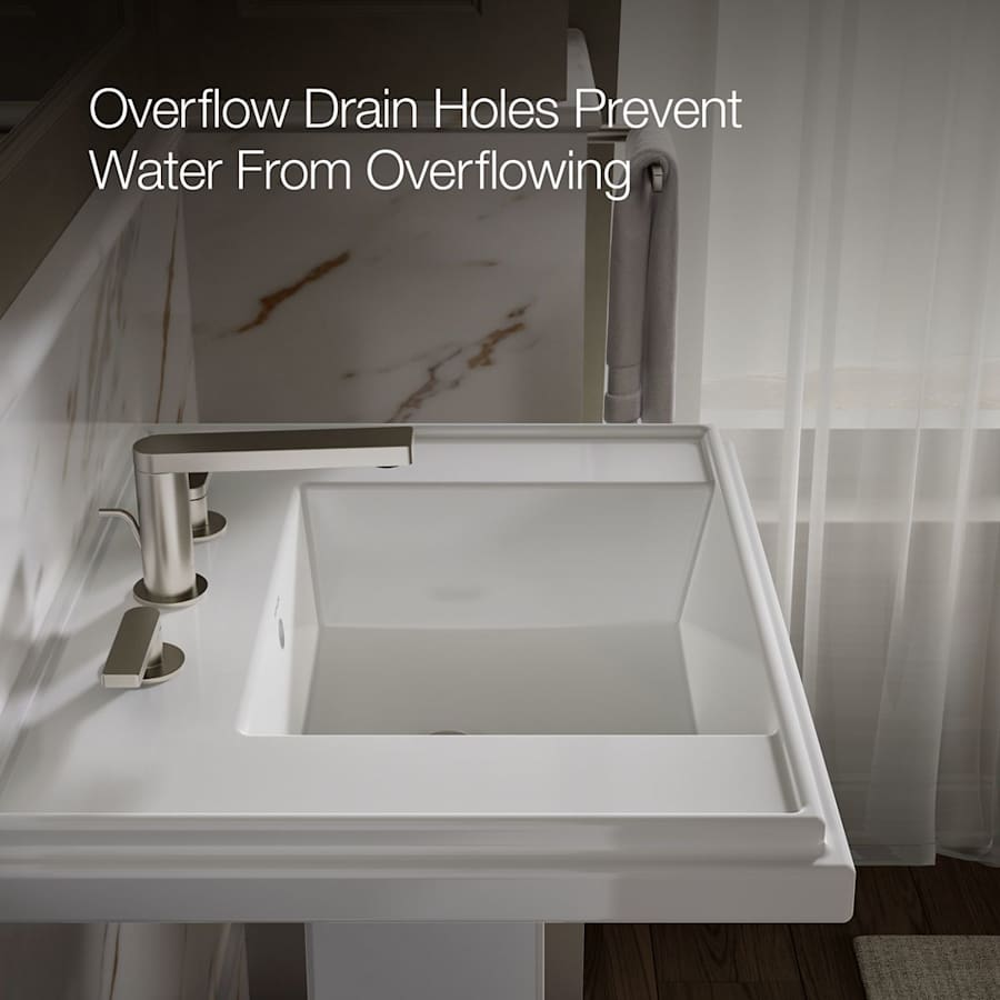 Tresham 14-1/4" Fireclay Pedestal Bathroom Sink with 3 Holes Drilled and Overflow