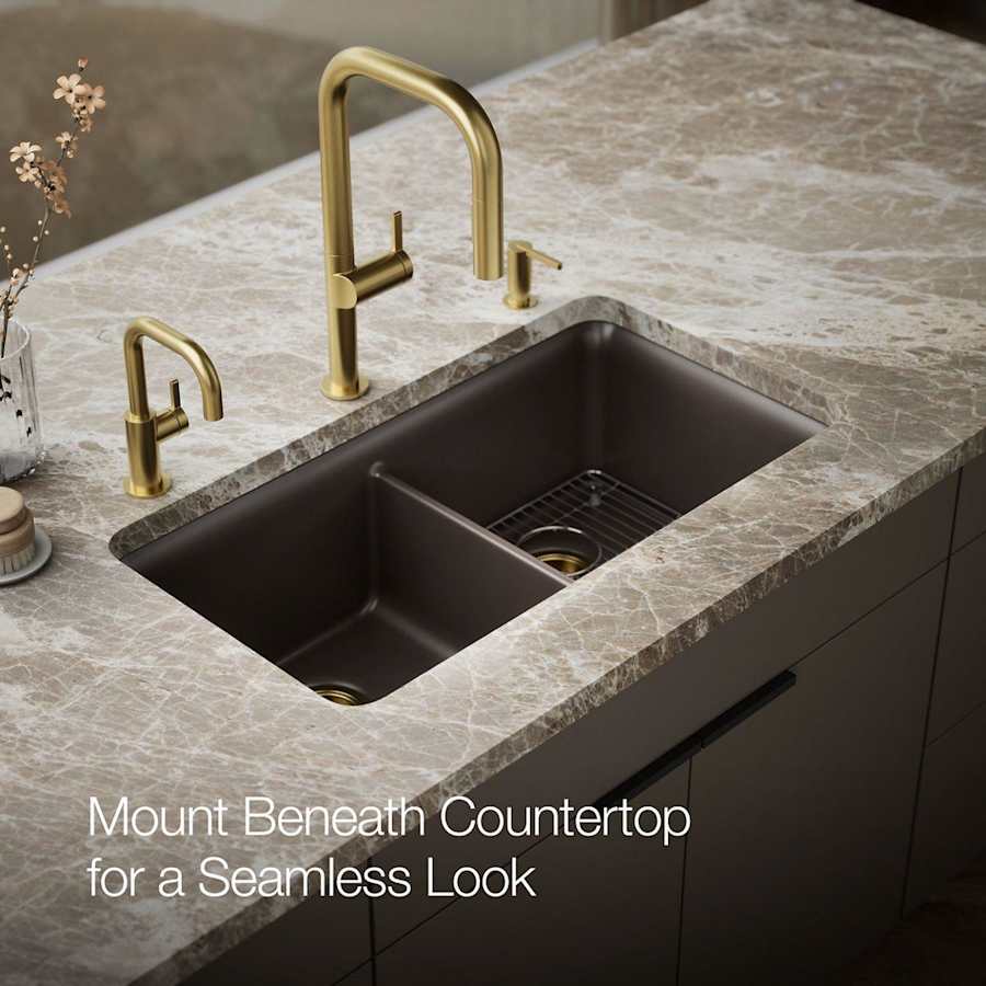 Cairn 33-1/2" Undermount Double Equal Bowl Neoroc Granite Composite Kitchen Sink with Right Sink Rack Included
