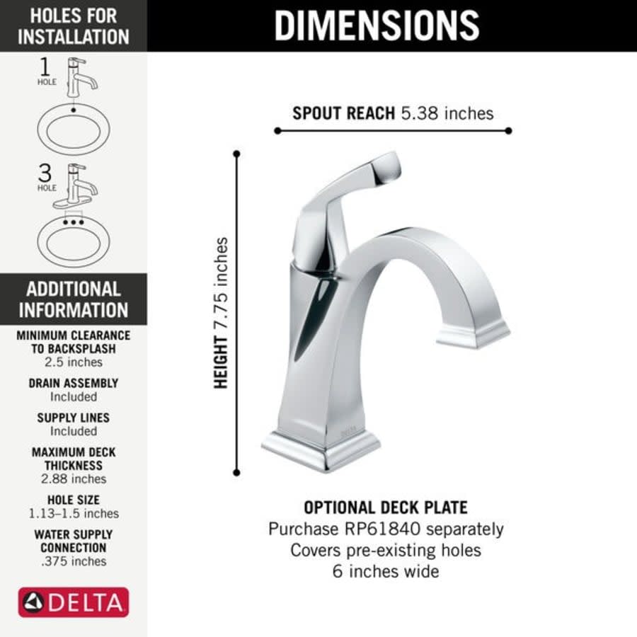 Dryden Single Hole Bathroom Faucet with Diamond Seal Technology - Includes Pop-Up Drain Assembly