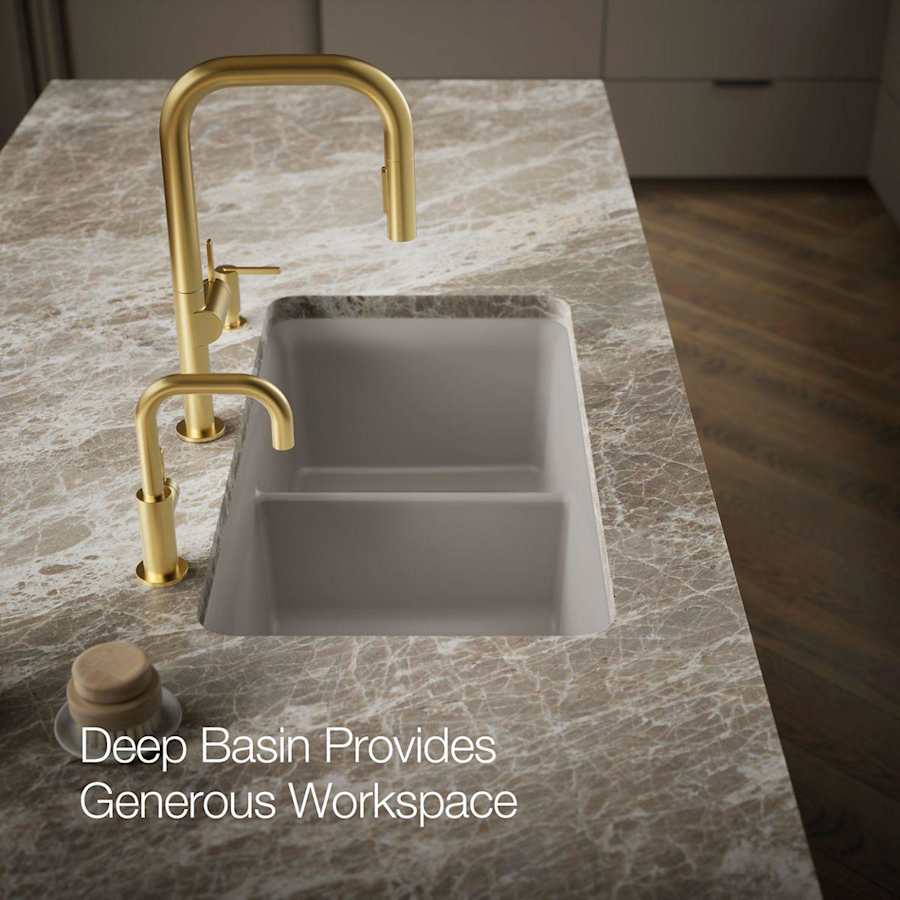 Cairn 33-1/2" Undermount Double Equal Bowl Neoroc Granite Composite Kitchen Sink with Right Sink Rack Included