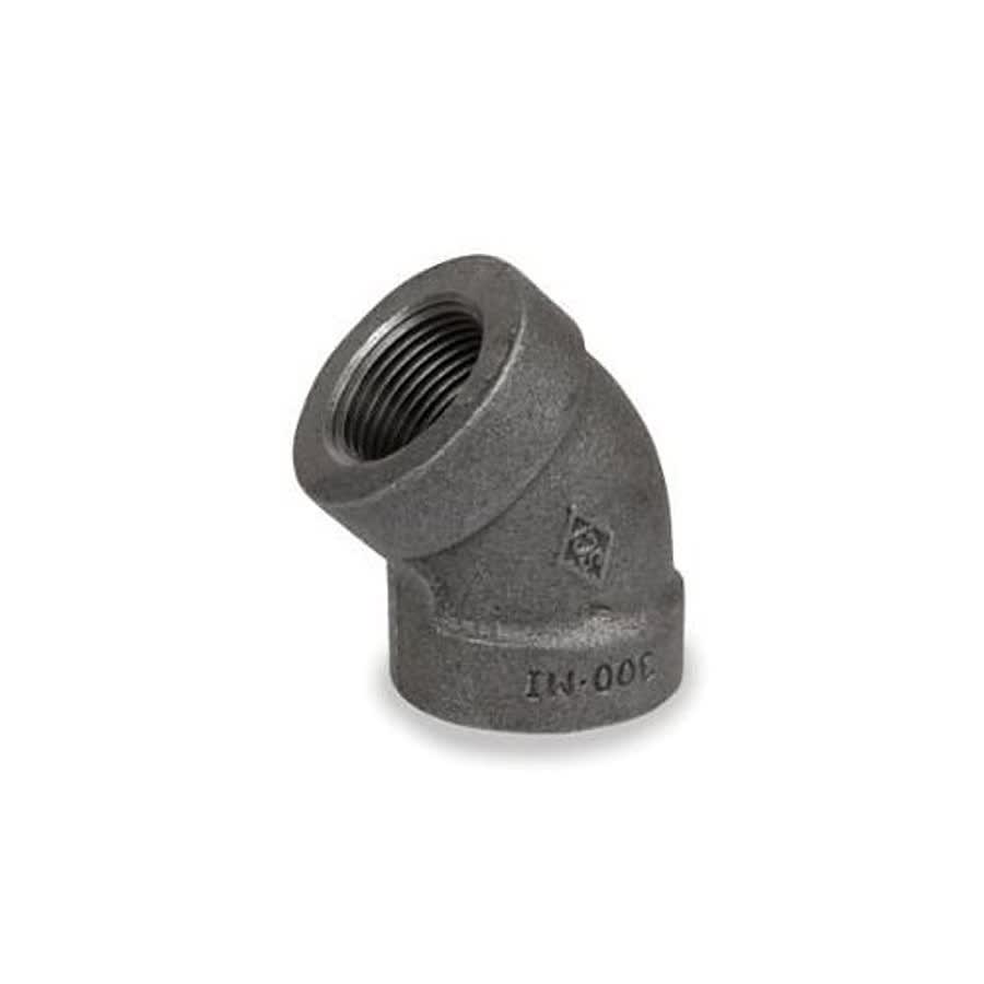 45 deg Elbow, 3/4 in, FNPT, 300 lb, Malleable Iron, Black