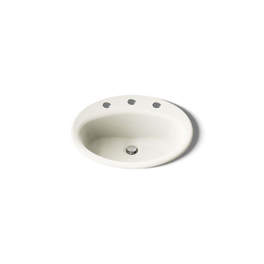 Farmington 19-1/4" Oval Cast Iron Drop In Bathroom Sink with Overflow and 3 Faucet Holes at 8" Centers