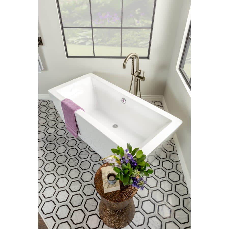 Odin Floor Mounted Tub Filler with Integrated Diverter and Hand Shower - Less Rough In
