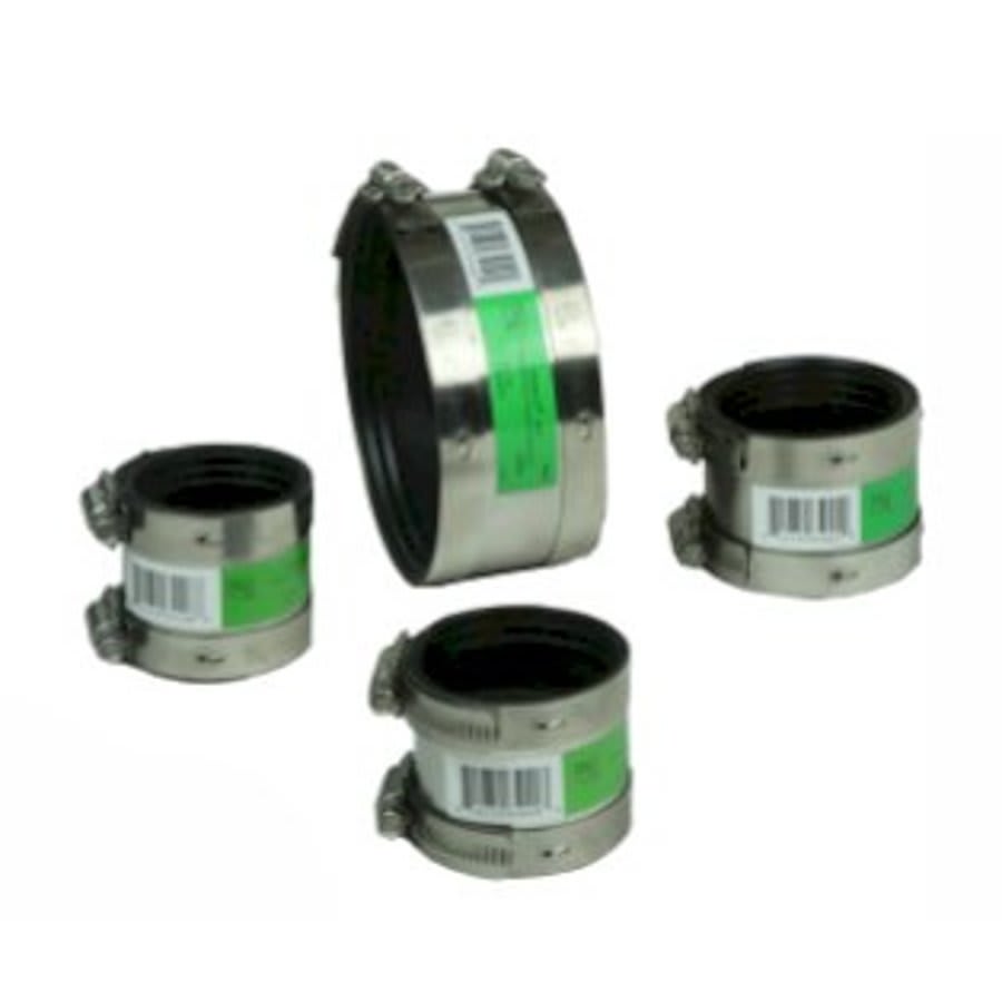 Transition Coupling, 4 x 3 in, Cast Iron/Plastic x Plastic, Rubber