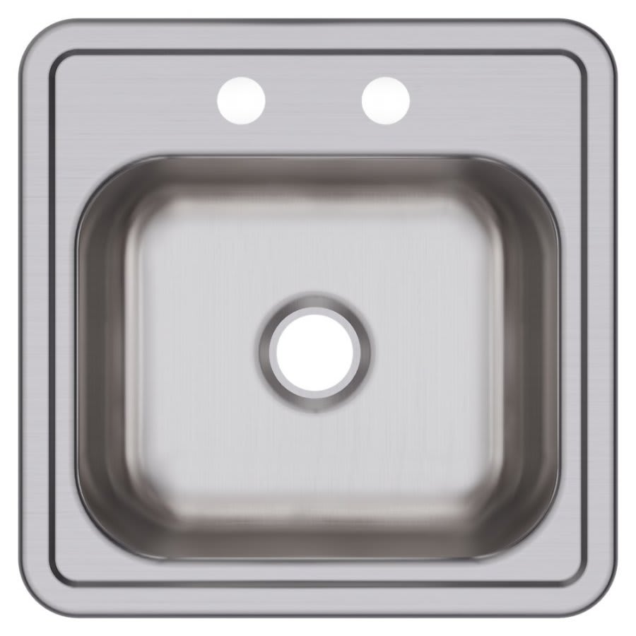 Dayton® Single Bowl Bar Sink, Top Mount, ADA, 15 x 15 in, 5 in Bowl Depth, 2-Hole, 22 ga Satin Steel, Stainless
