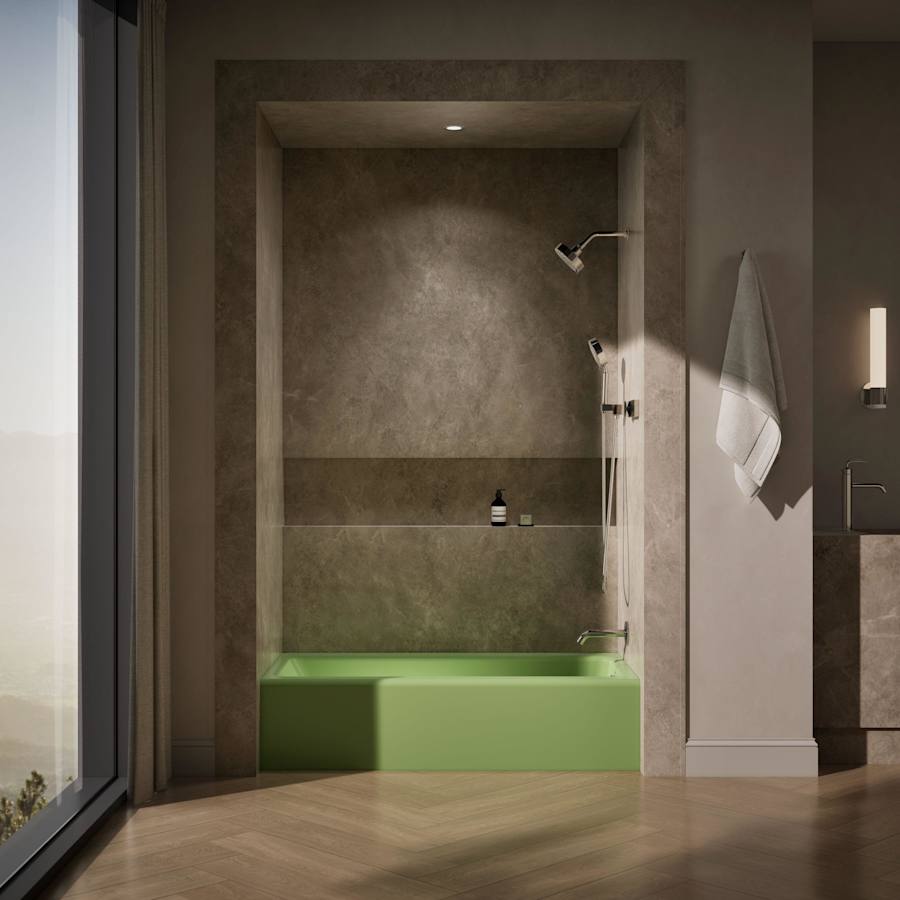 Bellwether Bath Tub 60" L x 30 1/4" W Cast Iron Soaking for Three Wall Alcove Installations with Integral Apron and Right Drain