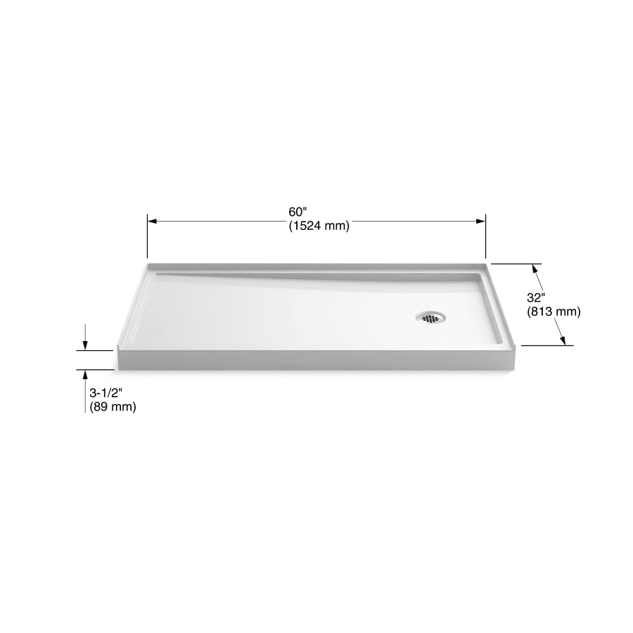 Rely 60" x 32" Shower Base with Single Threshold and Right Drain