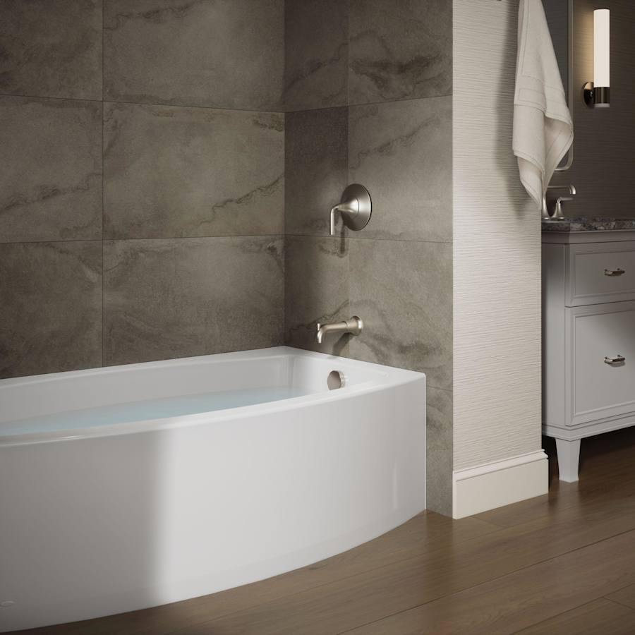 60" Three Wall Alcove Curved Apron Soaking Tub with Right Hand Drain
