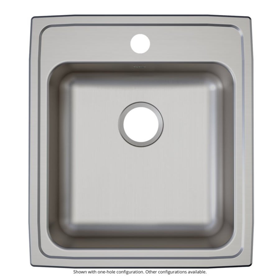 Lustertone™ Classic Single Bowl Kitchen Sink, Top Mount, ADA, 19-1/2 x 22 in, 5-3/8 in Bowl Depth, 3-Hole, 18 ga Lustrous Satin Steel, Stainless