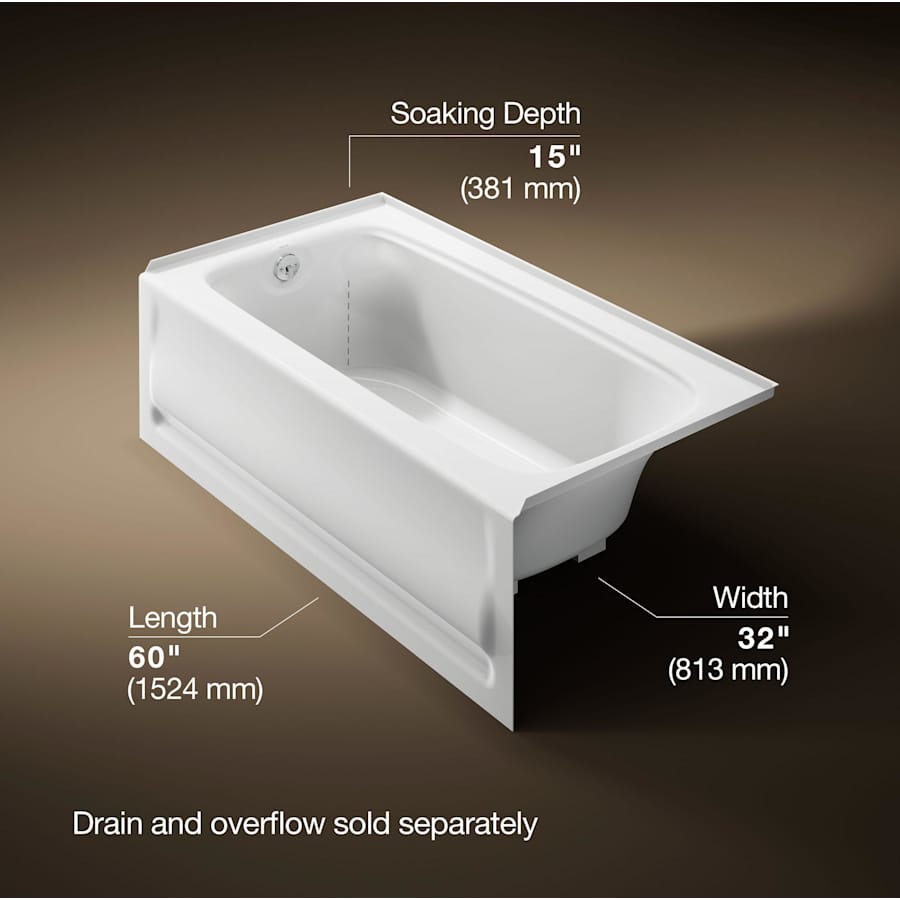 Bancroft Collection 60" Three Wall Alcove Soaking Bath Tub with Left Hand Drain