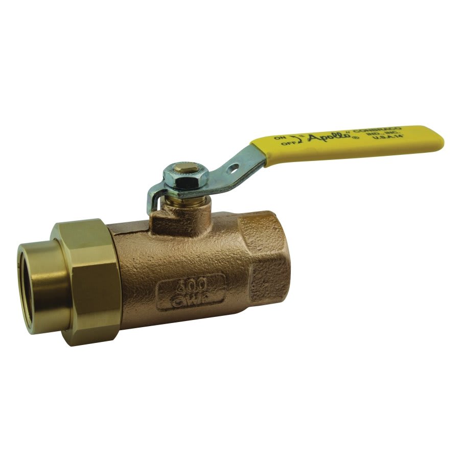 2-Piece Ball Valve, 3/4 in, Union FNPT x FNPT, Standard Port, Plated Brass Ball, Bronze