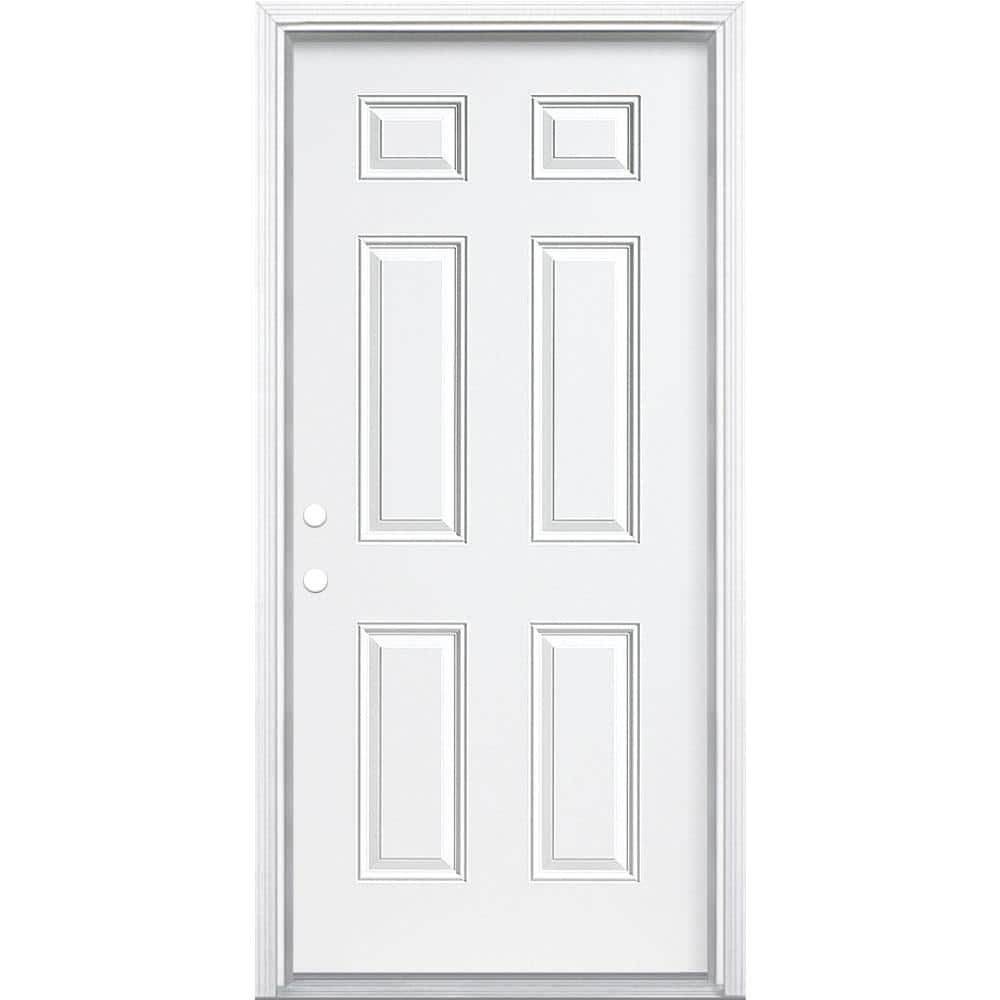 36 in. x 80 in. Premium 6-Panel Right-Hand Inswing Primed Steel Prehung Front Exterior Door with Brickmold