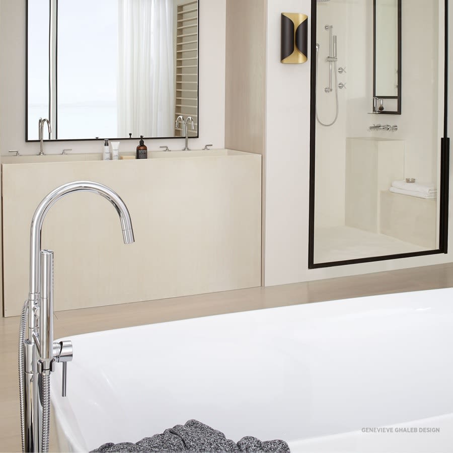 Floor Mounted Tub Filler with Built-In Diverter - Includes Hand Shower