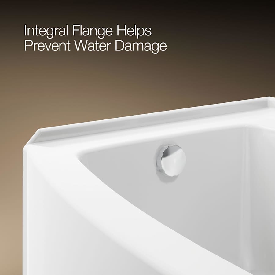 Expanse Bath Tub 60" x 30" - 36" Acrylic Soaking for Three Wall Alcove Installations with Integral Curved Apron and Left Drain