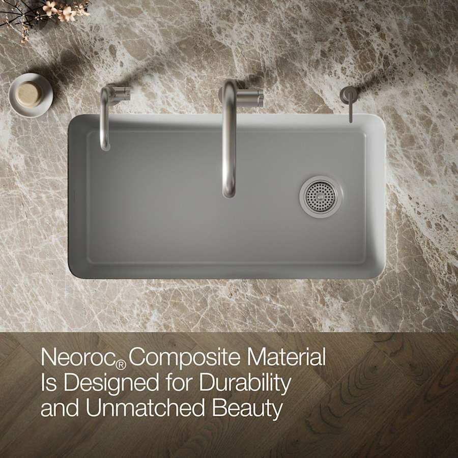 Cairn 33-1/2" Undermount Single Bowl Neoroc Granite Composite Kitchen Sink with Bottom Sink Rack
