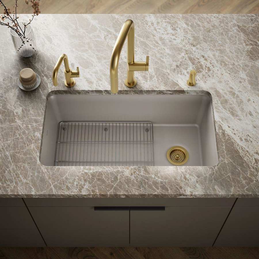 Cairn 33-1/2" Undermount Single Bowl Neoroc Granite Composite Kitchen Sink with Bottom Sink Rack
