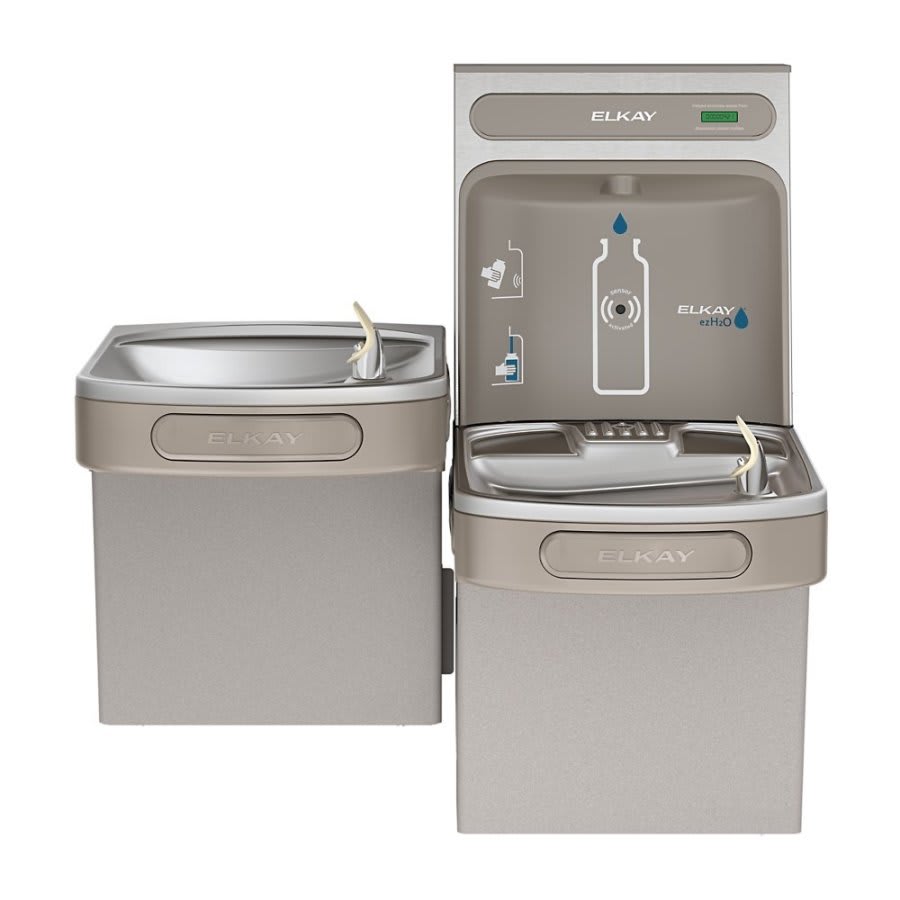 ezH2O Bottle Filling Station and Versatile Bi-Level ADA Cooler Non-Filtered Non-Refrigerated Light Gray