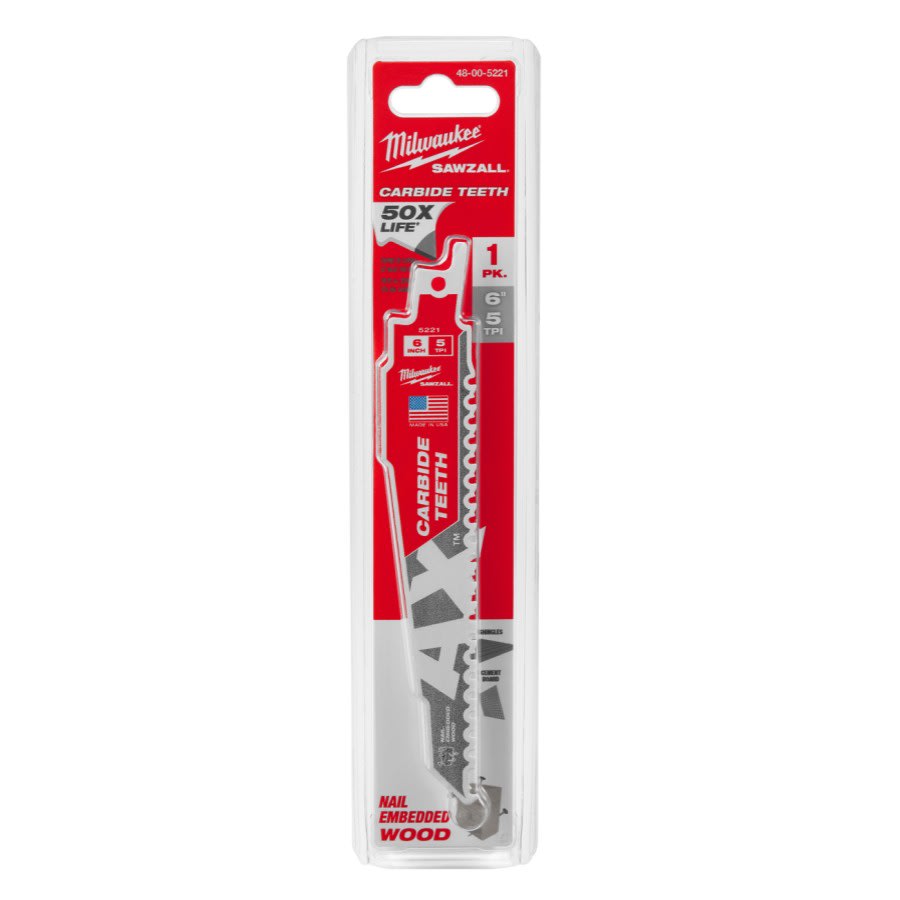SAWZALL® The AX™ Carbide Tip Reciprocating Saw Blade, 6 in L, 5 tpi, 0.05 in THK