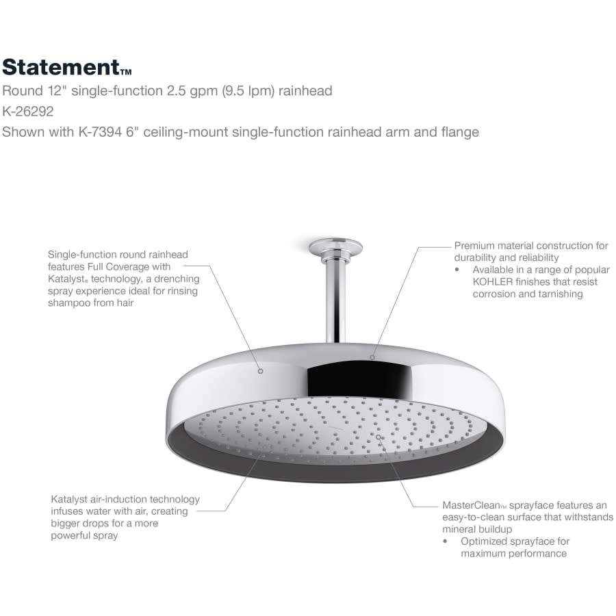 Statement Round 14" Single Function 2.5 GPM Rainhead with MasterClean Sprayface and Katalyst Air-Induction Technology