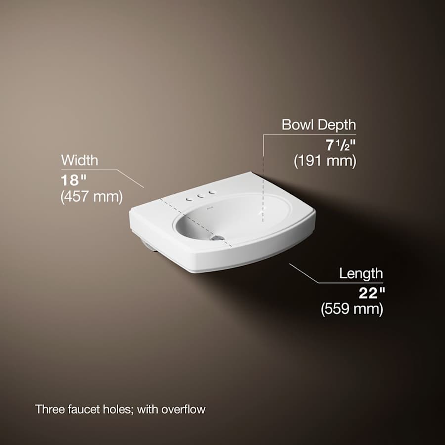 Pinoir 18" Wall Mounted Bathroom Sink with 3 Holes Drilled and Overflow