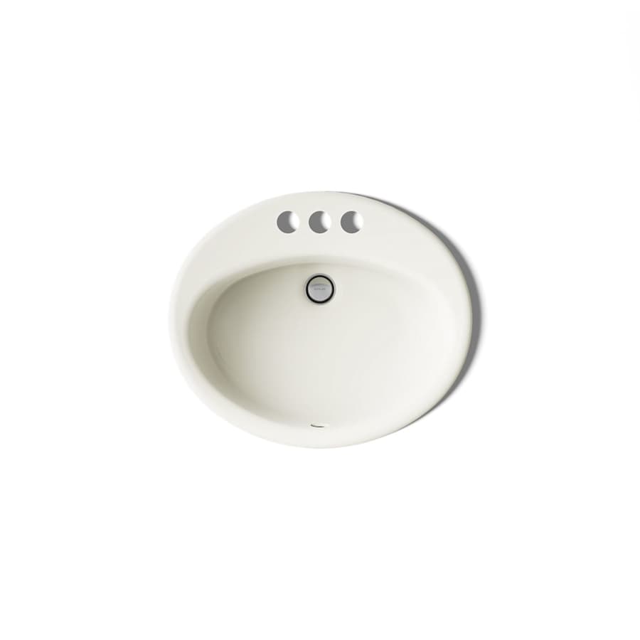 Farmington 19-1/4" Oval Cast Iron Drop In Bathroom Sink with Overflow and 3 Faucet Holes at 4" Centers