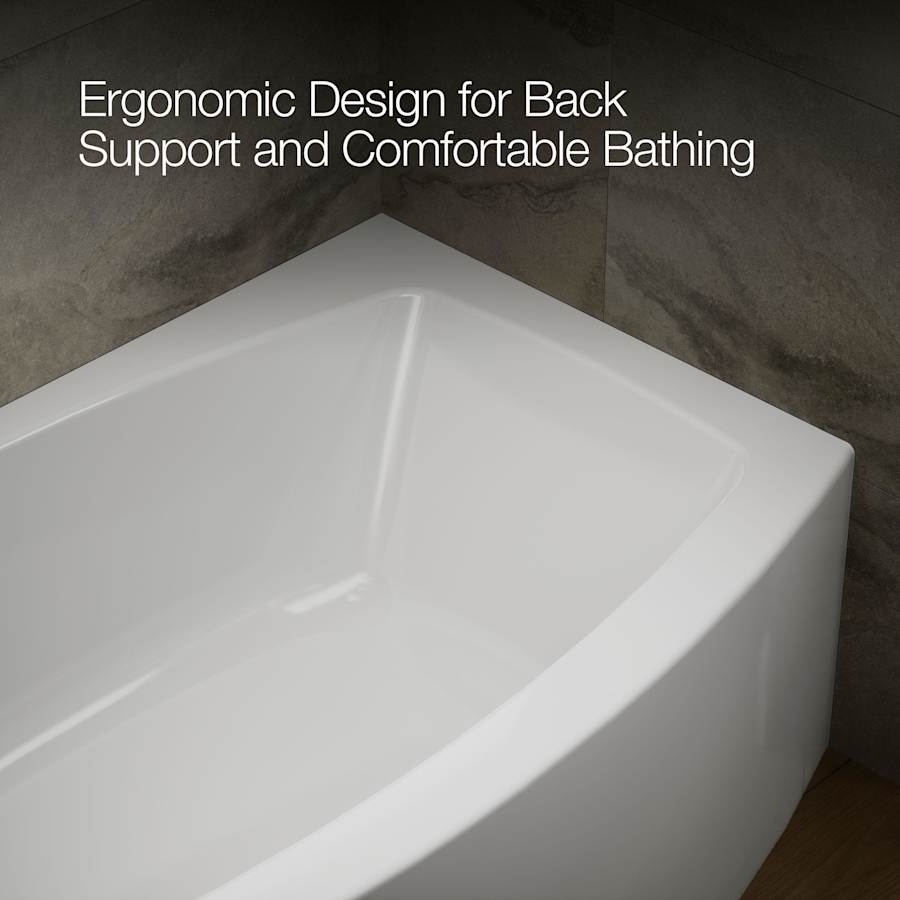Expanse Bath Tub 60" x 30" - 36" Acrylic Soaking for Three Wall Alcove Installations with Integral Curved Apron and Left Drain