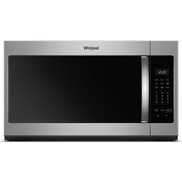 Whirlpool 4 Piece Kitchen Appliances Package with Side-by-Side Refrigerator, Electric Range, Dishwasher, and Over the Range Microwave in Fingerprint Resistant Stainless Steel