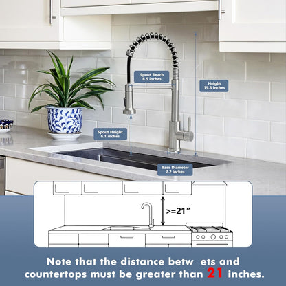 1.8GPM Kitchen Faucet with Pull Down Sprayer High Arc Single Handle Spring Kitchen Sink Faucet Brushed Nickel Modern Stainless Steel