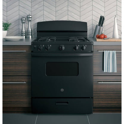 GE 30 in. 4.8 cu. ft. Freestanding Gas Range in Black (JGBS10DEMBB)