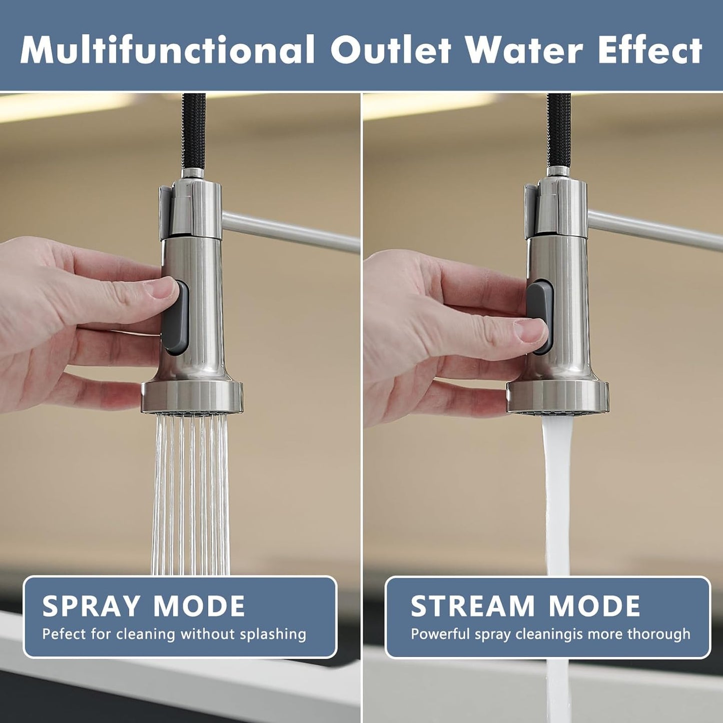 1.8GPM Kitchen Faucet with Pull Down Sprayer High Arc Single Handle Spring Kitchen Sink Faucet Brushed Nickel Modern Stainless Steel