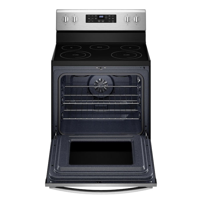 Whirlpool 4 Piece Kitchen Appliances Package with Side-by-Side Refrigerator, Electric Range, Dishwasher, and Over the Range Microwave in Fingerprint Resistant Stainless Steel