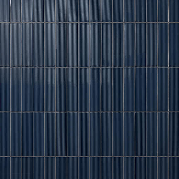 Color Story Pinstripes Navy Rectangle, Fluted 2X8 Glossy