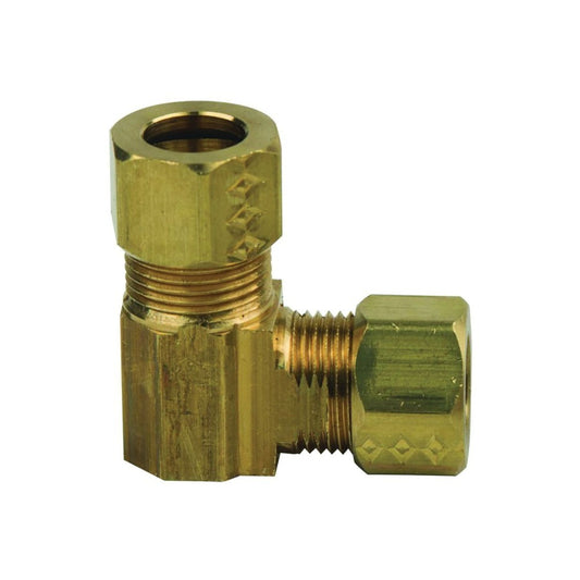 90 deg Elbow, 1/2 x 3/8 in, Comp, Brass, Rough Brass, Domestic