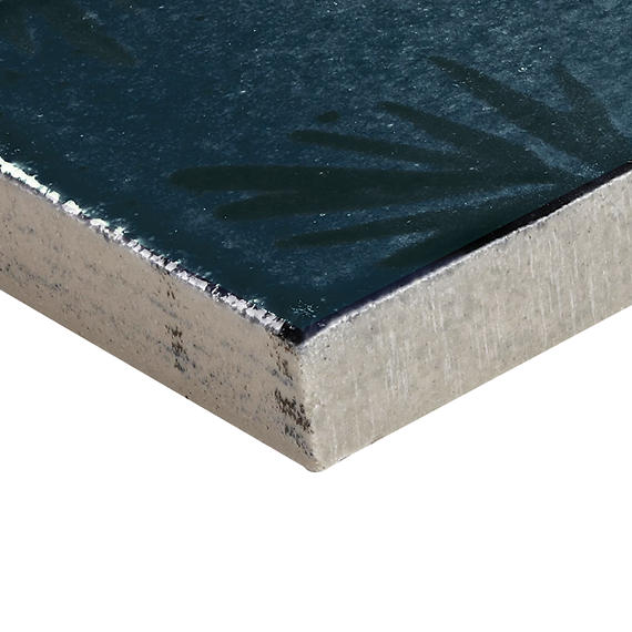 Rice Blu Deco Leaf Rectangle 2X6 Glossy