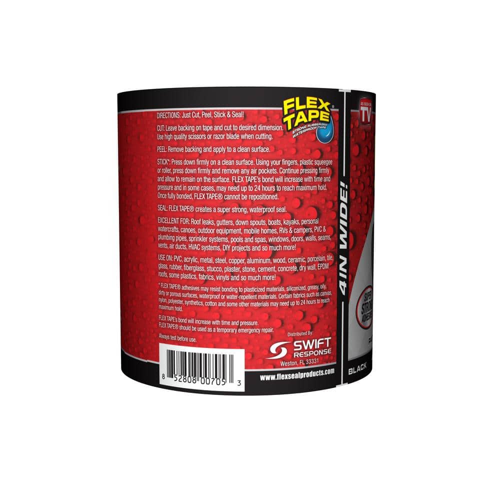 Flex Tape Black 4 in. x 5 ft. Strong Rubberized Waterproof Tape (4-Pack)