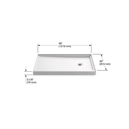 Rely 48" x 32" Rectangular Shower Base with and Right Drain