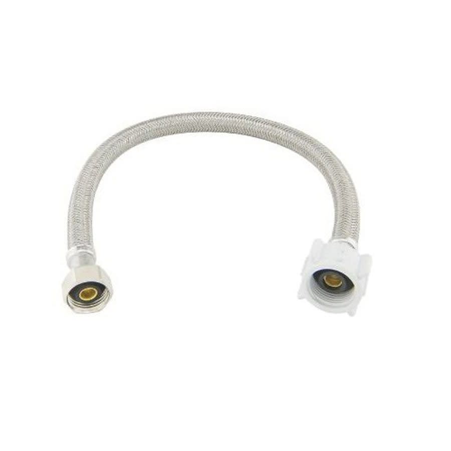 Flexible Water Supply, 1/2 x 7/8 in, FNPT x Ballcock, 12 in L, Braided Polymer