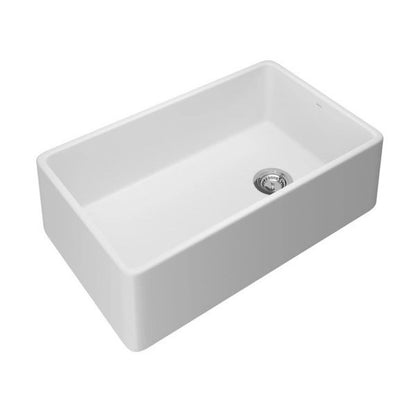 Single Bowl Kitchen Sink, Apron Mount, 32 x 20 in, 9-1/4 in Bowl Depth, Fireclay, White
