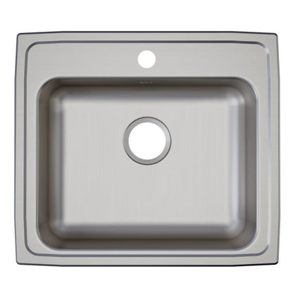 Lustertone™ Classic Single Bowl Kitchen Sink, Top Mount, ADA, 22 x 19-1/2 in, 5-3/8 in Bowl Depth, 1-Hole, 18 ga Lustrous Satin Steel, Stainless