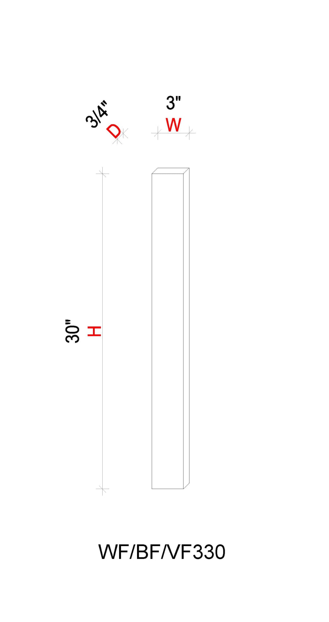 Filler - 3"W * 30"H * 3/4"D