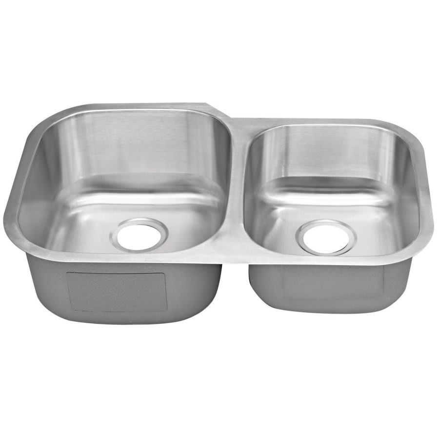 Double Bowl Kitchen Sink, Under Mount, 31-1/2 x 20-1/2 in, Bowl Depths: 9 in Left, 7 in Right, 16 ga Satin Steel, Stainless