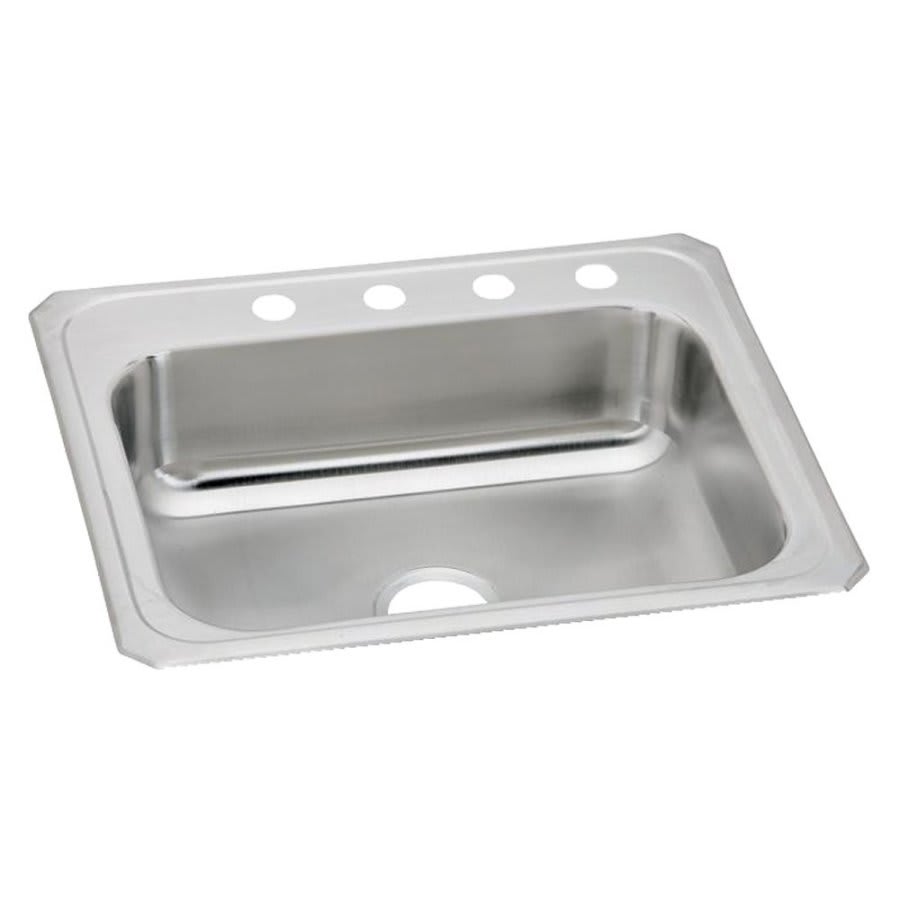 Celebrity Single Bowl Kitchen Sink, Top Mount, 25 x 22 in, 6-3/4 in Bowl Depth, 4-Hole, 20 ga Brushed Satin Steel, Stainless