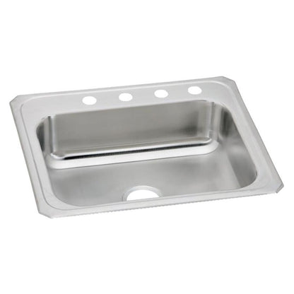 Celebrity Single Bowl Kitchen Sink, Top Mount, 25 x 22 in, 6-3/4 in Bowl Depth, 4-Hole, 20 ga Brushed Satin Steel, Stainless
