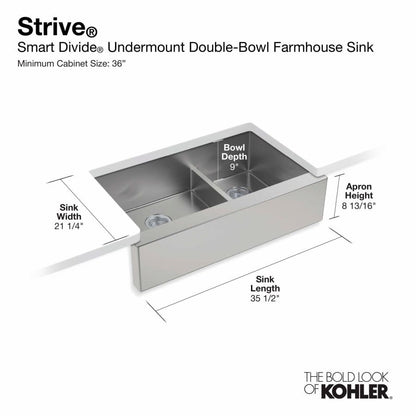 Strive 35-1/2" Double Basin Undermount 16-Gauge Self Trimming Sink with SilentShield and Smart Divide